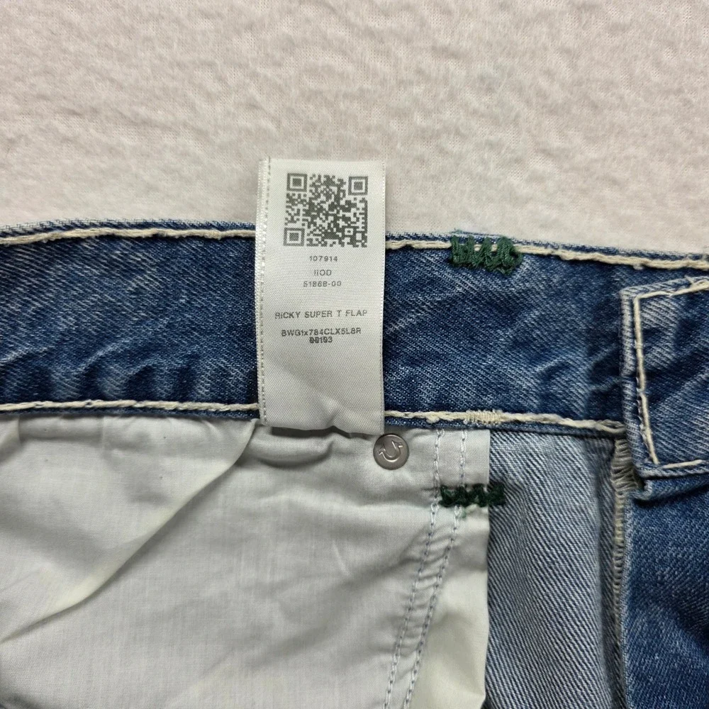 True Religion Ricky Relaxed Straight Men 42 Blue Super‎ T Stitch Acid Wash Jeans